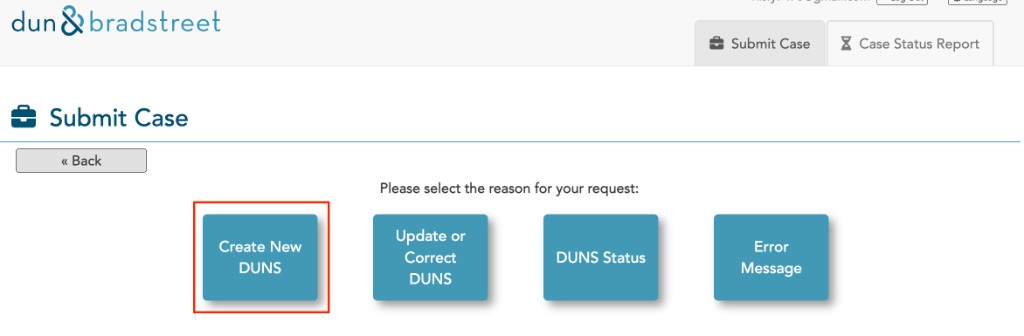 Create New DUNS