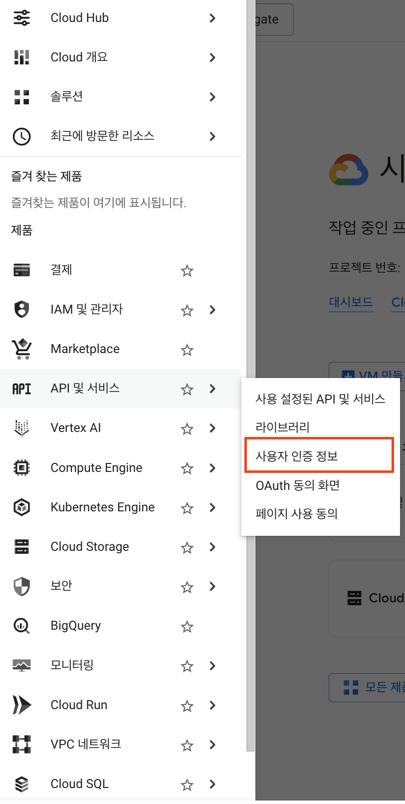 API 및 서비스 - 사용자 인증 정보 클릭