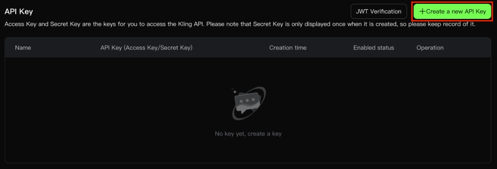 Create a new API Key