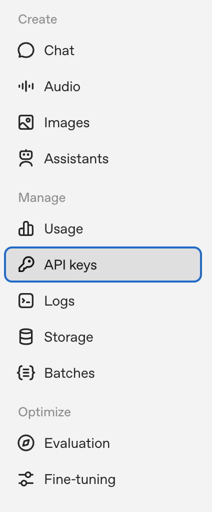 로그인 후 API Keys 메뉴로 이동합니다