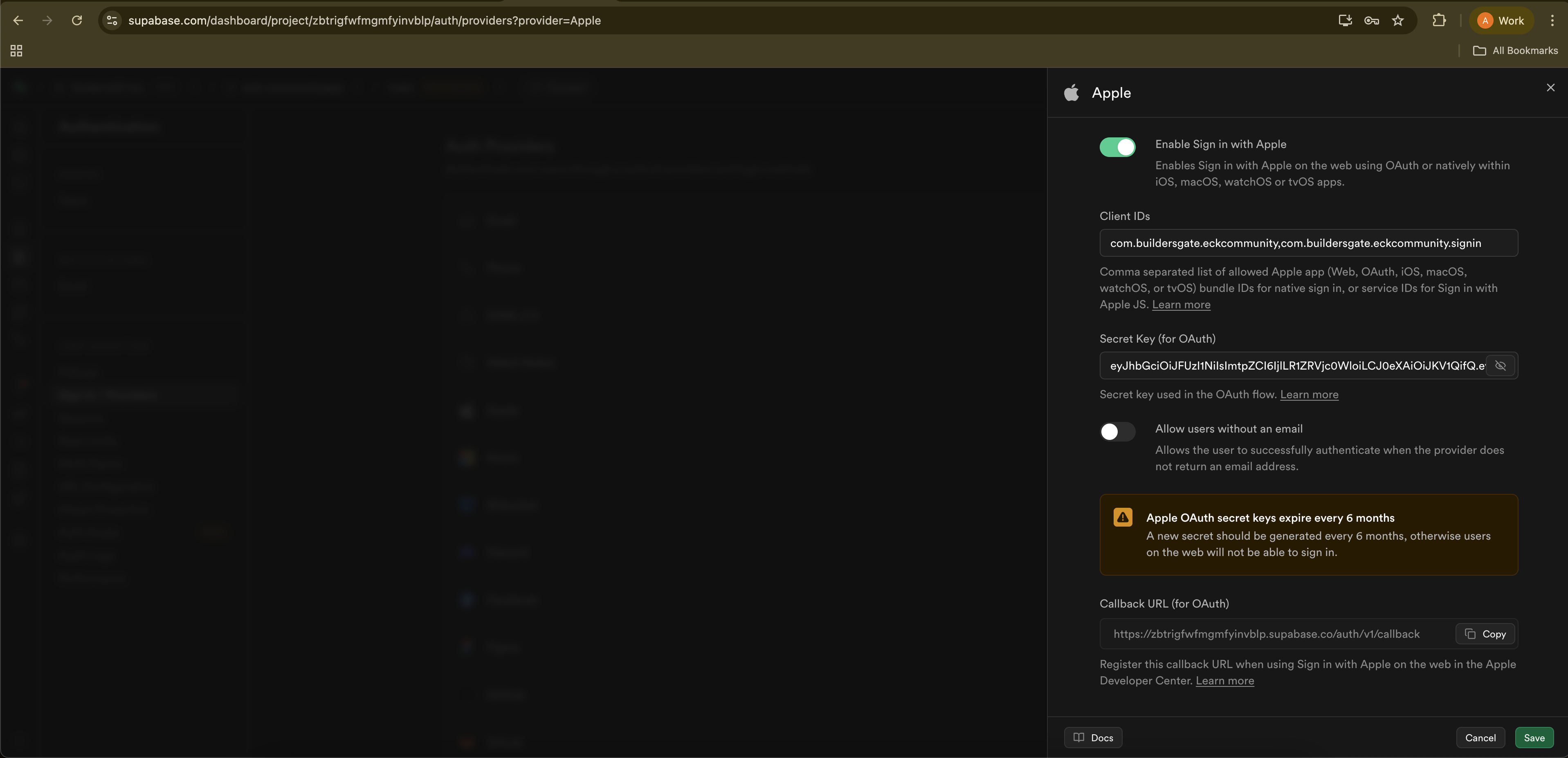 .p8 파일의 secret 키를 JWT로 생성 및 입력